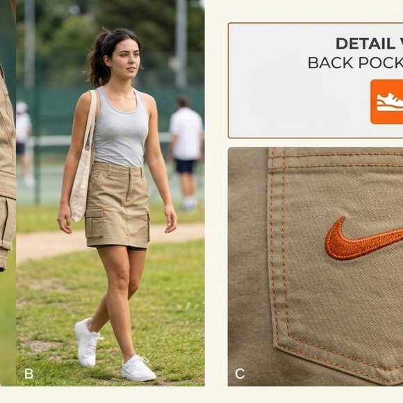 Nike Pants - Nike Khaki Cargo Skort with Orange Swoosh